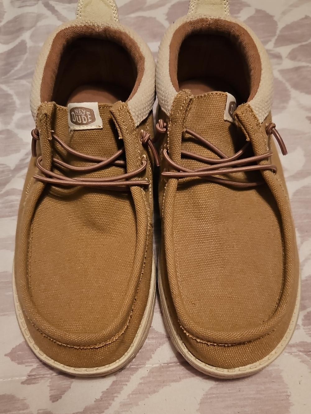 Hey Dude Men's Tan Canvas Slip-On Loafers with Cream Collar - Picture 2 of 6